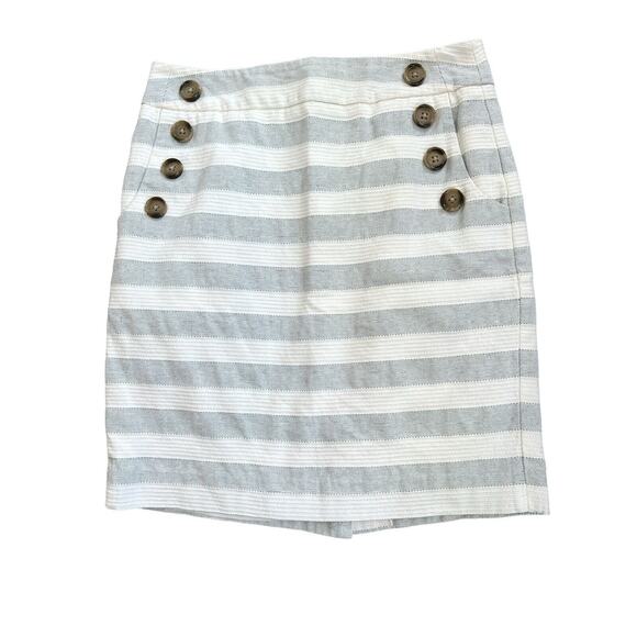 2 Petite Loft Cotton Striped Gray White Skirt - Picture 1 of 5